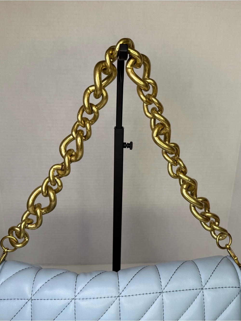 Zara Baby Blue & Gold Quilted Shoulder Bag Gold Chain Accent Strap - Picture 5 of 16